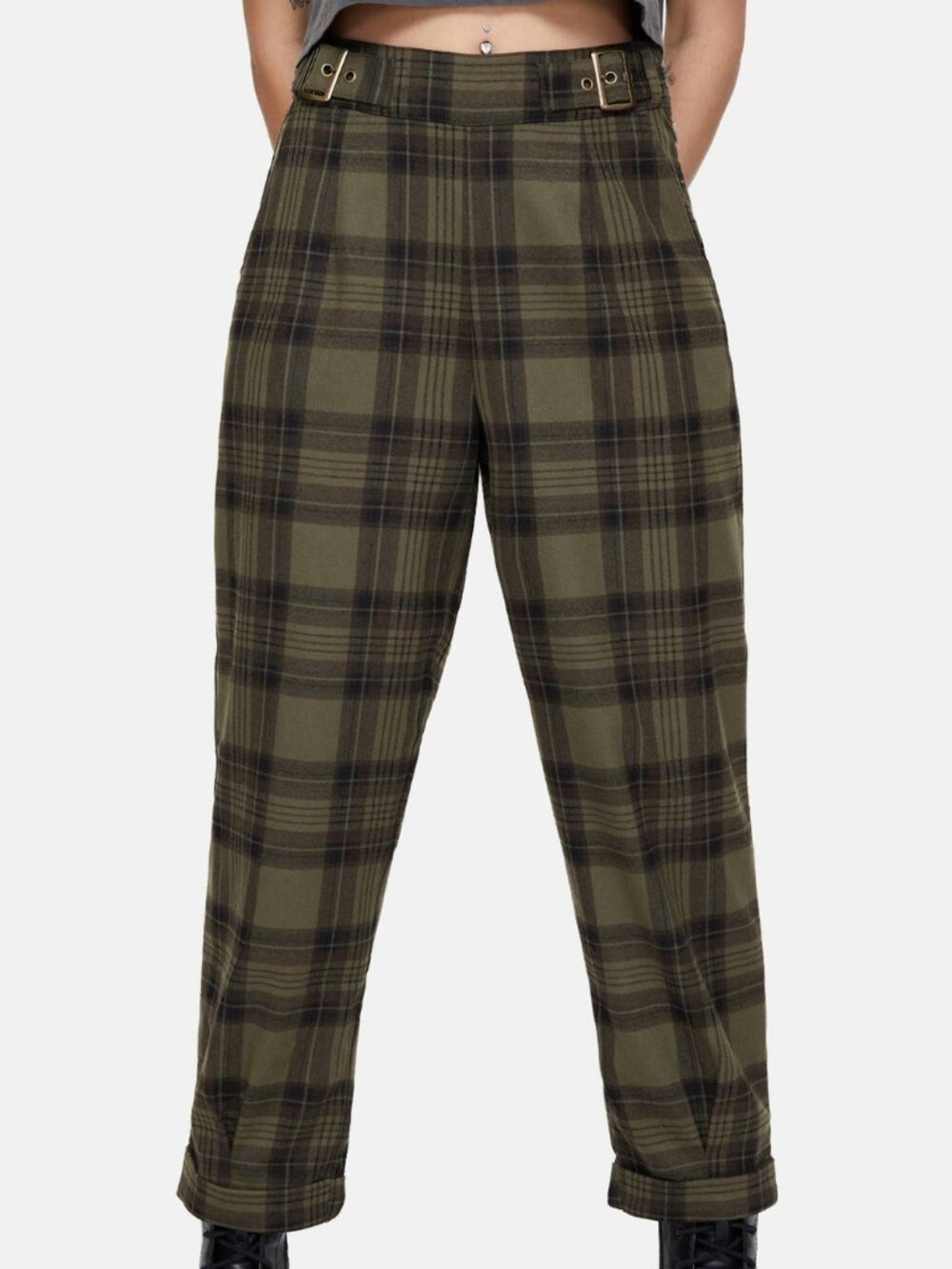 Disturbia Cecily Buckle Detail Check Balloon Trousers